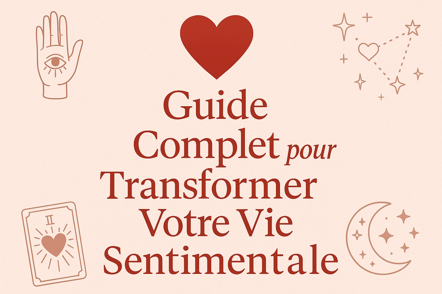 Couverture illustrée d’un guide sur la voyance amour, avec des symboles mystiques et un cœur rouge au centre, représentant la transformation sentimentale.